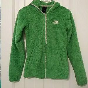 North Face furry fleece jacket with hood XS